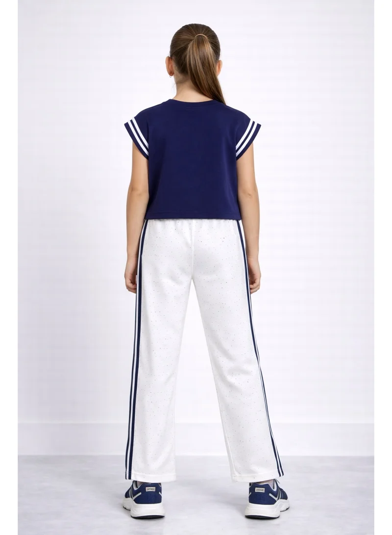 فكتور اند جين Girls 2 Pc Set Celebrate Time Top & Pants Set – Navy & White